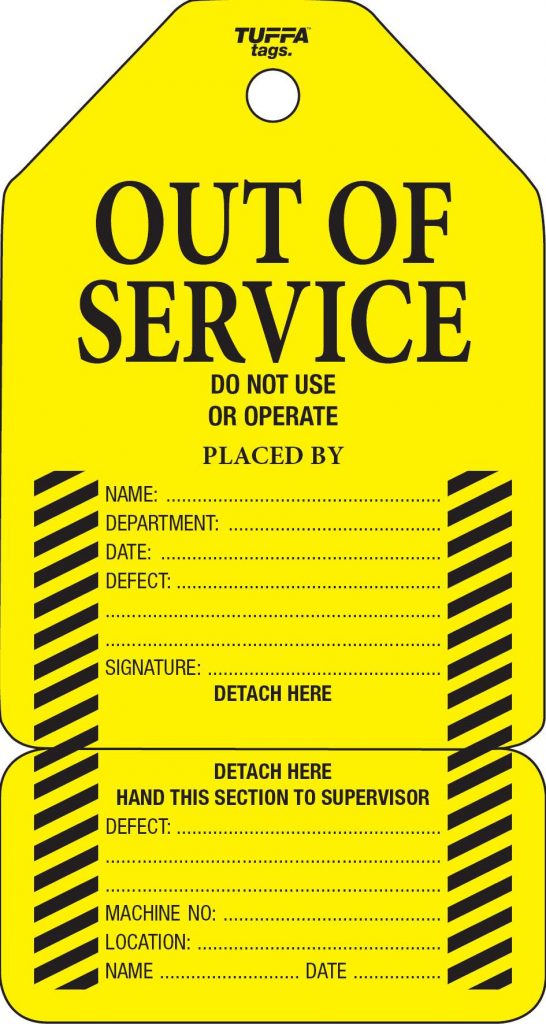 Out of Service Tags - Side 1 