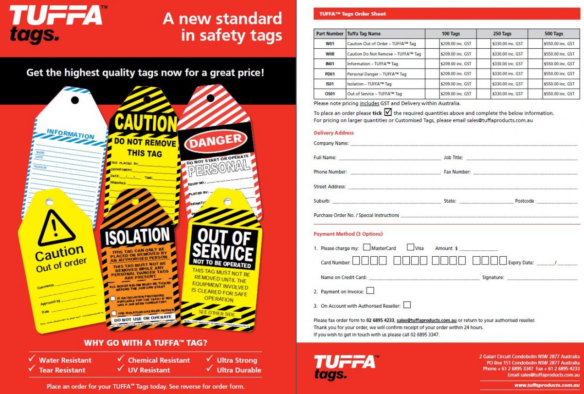 Tuffa Tags Standard Range - Order Form