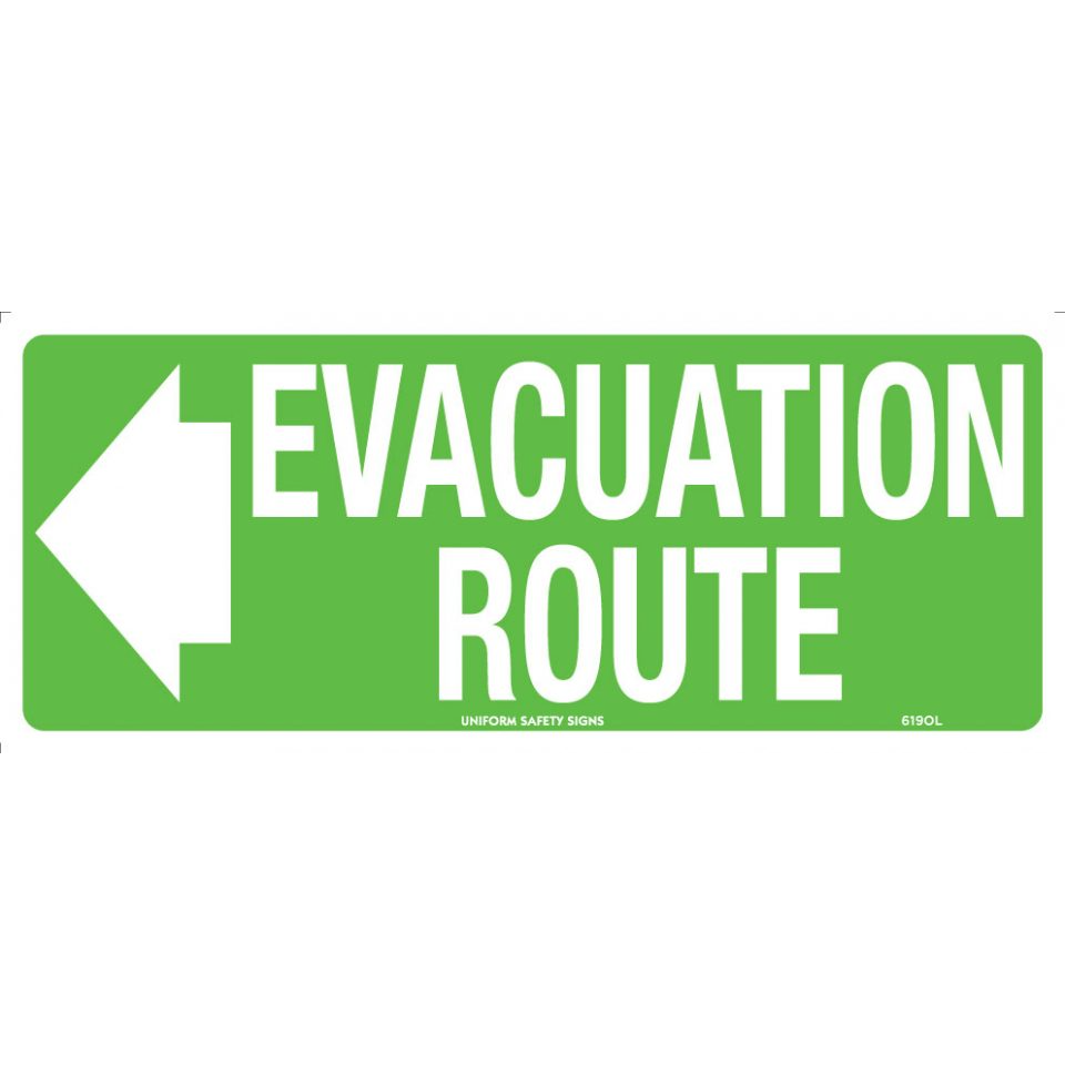 Evacuation Route (with left arrow) Signs