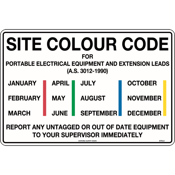 Site Colour Code for Portable Electrical Equipment Signs