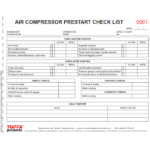 Air Compressor Prestart Check List