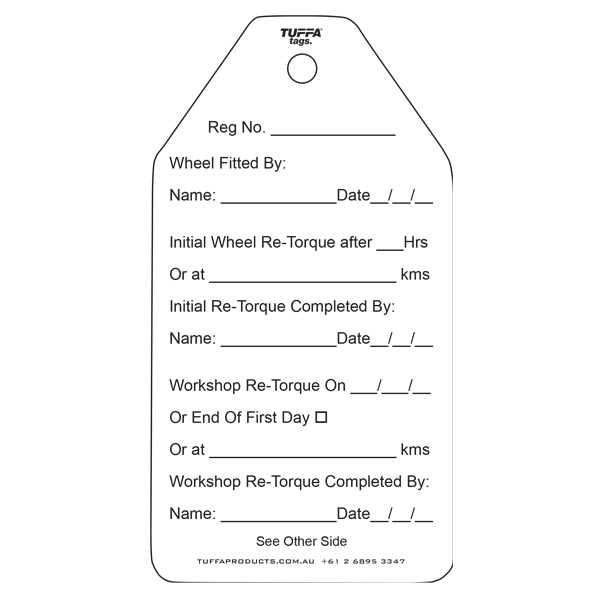 B-Double Wheel Re-Torque Tags (packs of 100)