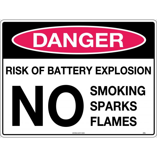 Danger Risk of Battery Explosion No Smoking Sparks Flames Signs