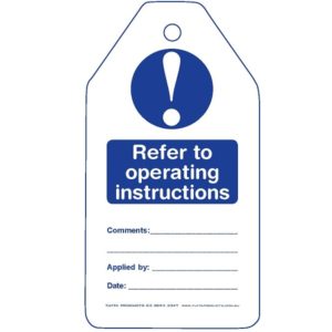 Refer to Operating Instructions Tags (packs of 100)
