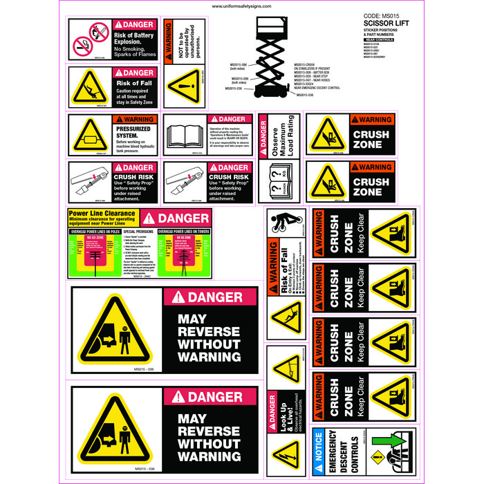 MS015 Scissor Lift - Warning Sticker Sets