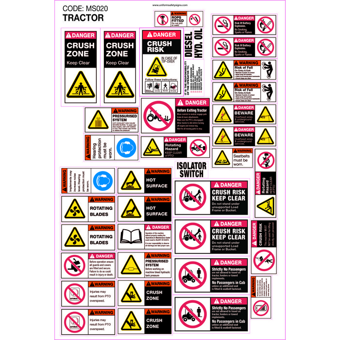 MS020 Tractor - Warning Sticker Sets