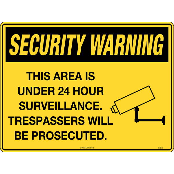 Security Warning, This Area is Under 24 Hour Surveillance Sign