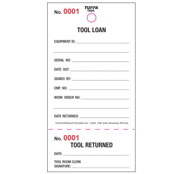 Tool Loan Synthetic 2 Part Tag