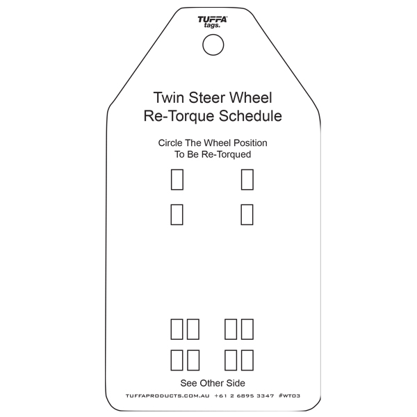 Twin Steer Wheel Re Torque Tags (packs of 100)