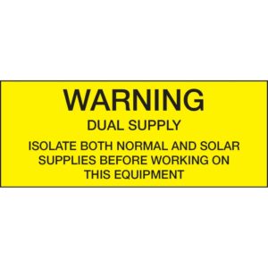 Warning Dual Supply Equip 95 x 38mm Solar Label (Packs of 10)