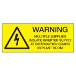 Warning Multiple Supplies Plant Room 95 x 38mm Solar Label - Code ESL70