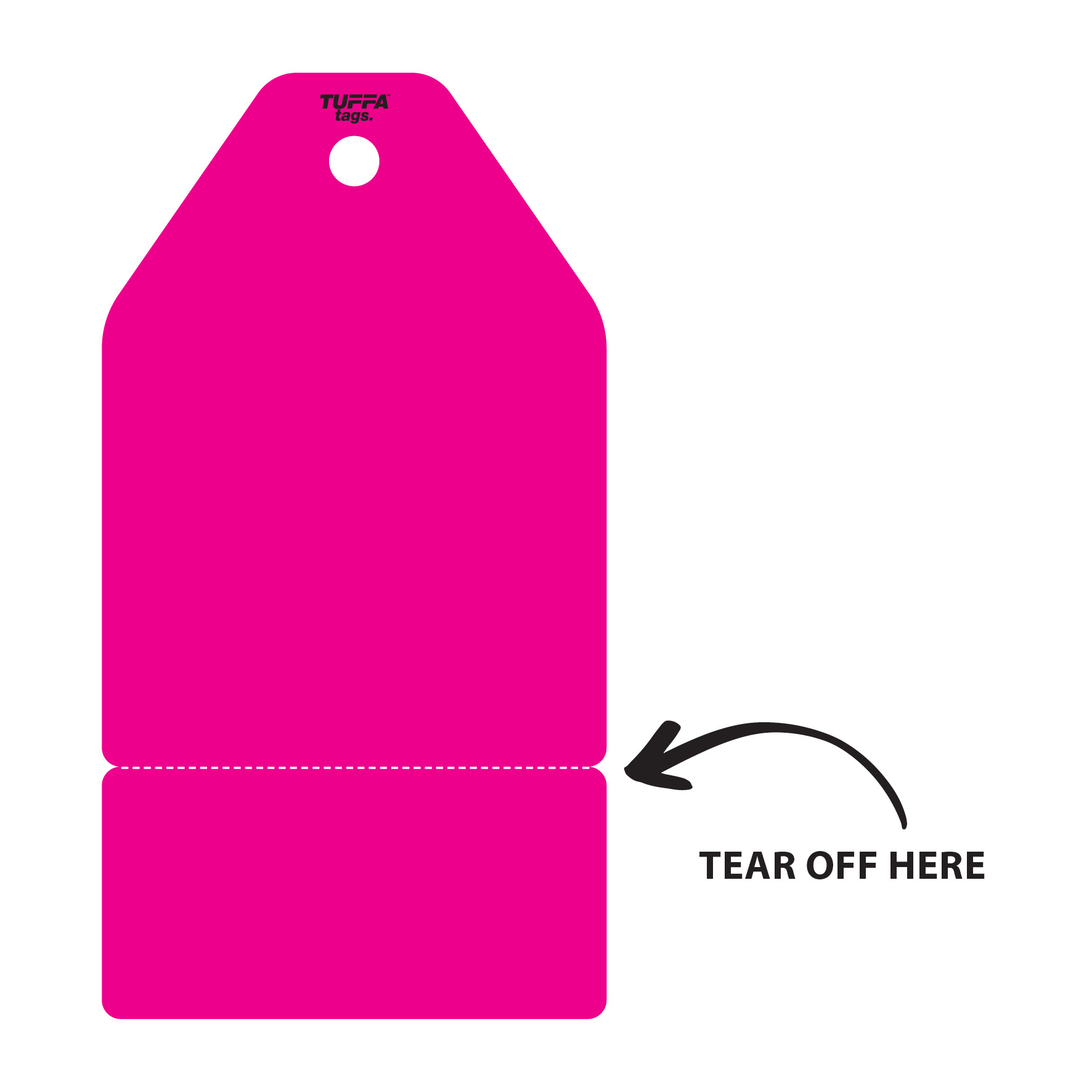 Pink Plain TUFFA Tags - 150mm x 80mm (Tear off Section) (packs of 100)